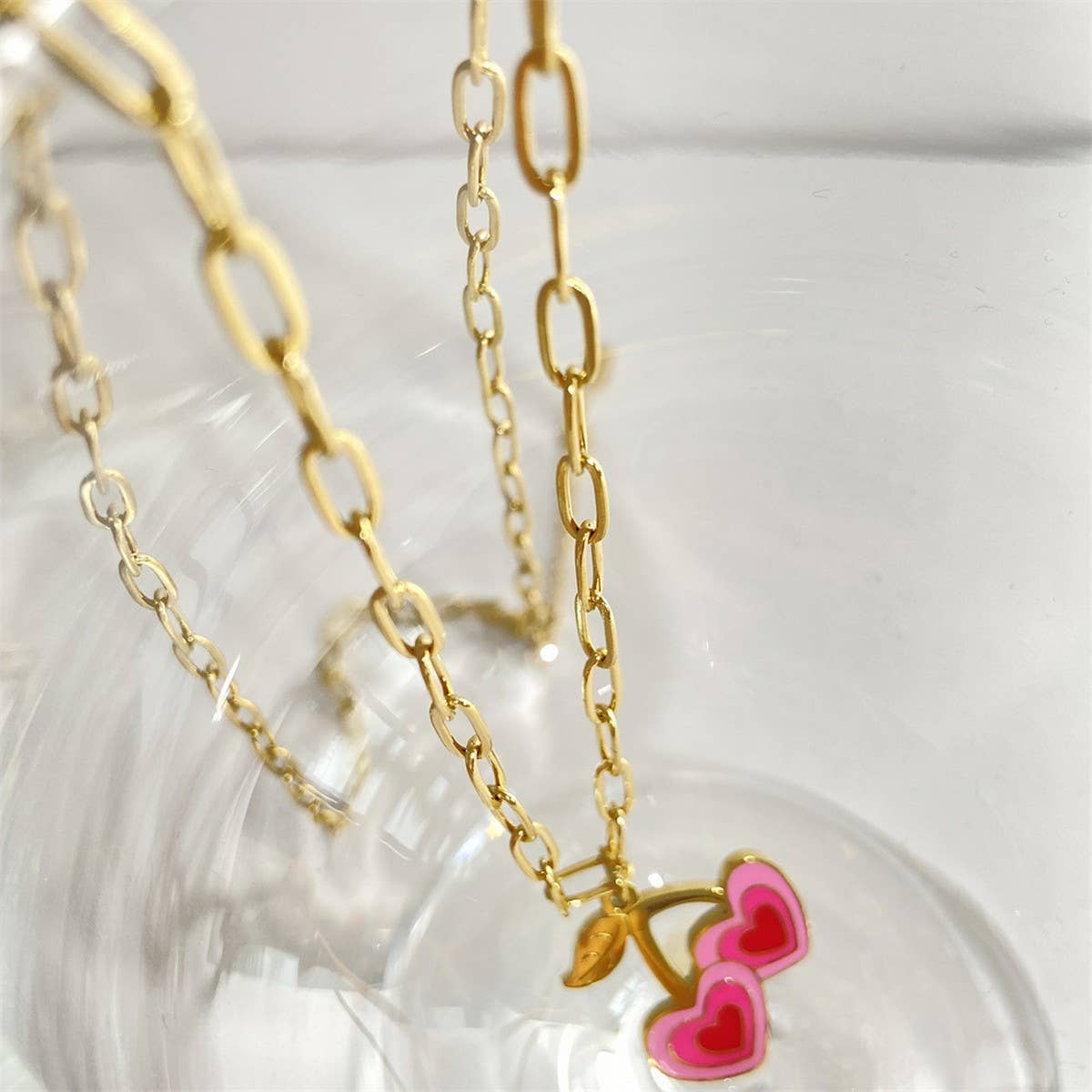 NEW GIRL PINK PENDANT GOLD PLATED NECKLACE_CWMM3844