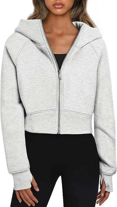 Cwohol0366_Zip-Up Long Sleeve Casual Hoodie Top