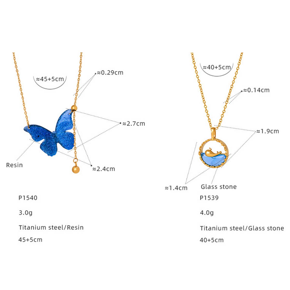 BLUE BUTTERFLY TITANIUM STEEL NECKLACE EARRINGS_CWAJE1085