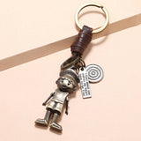 Vintage Hand-Woven Robot Cowhide Keychain_Cwmm4786