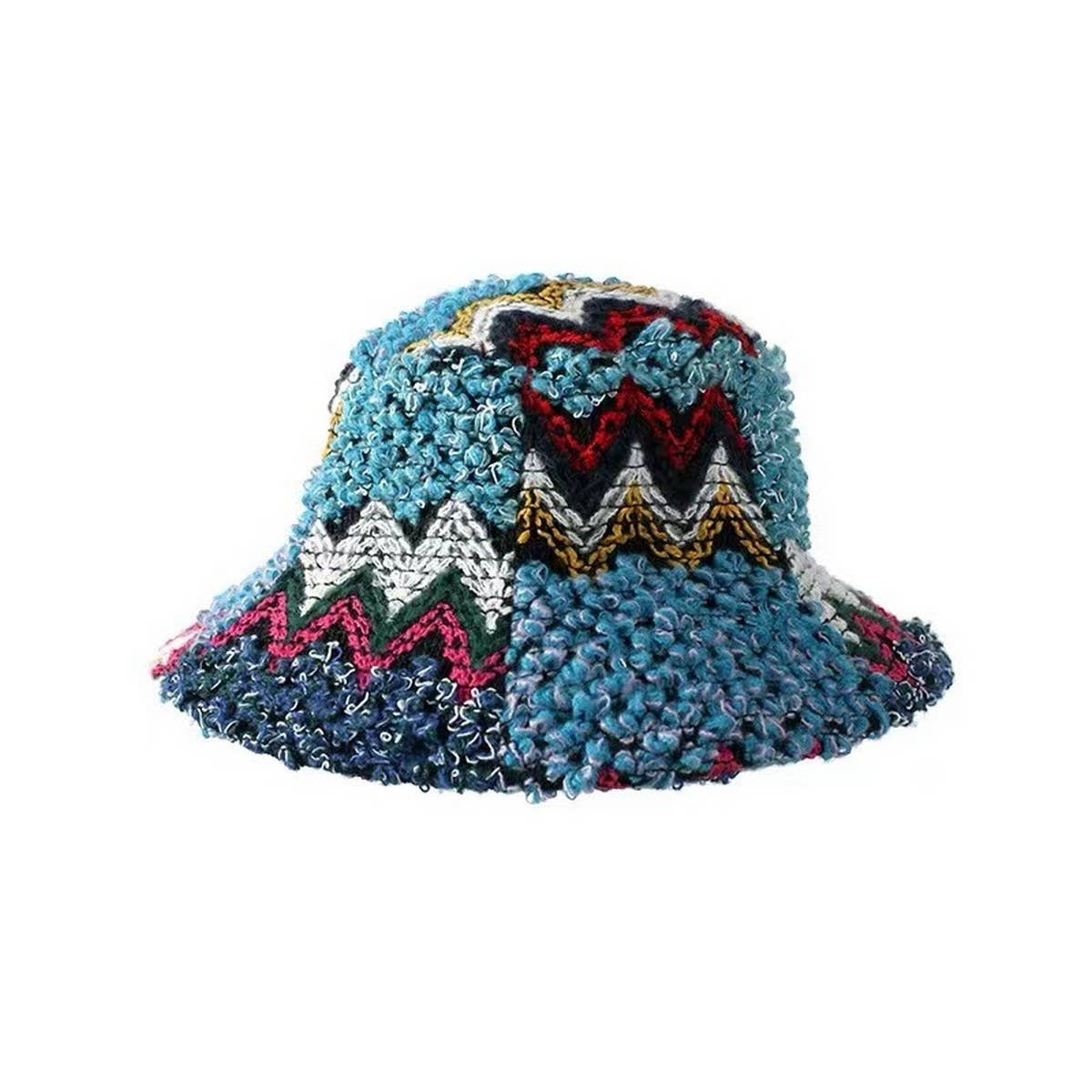 Cwah2213_Ethnic Retro Color Matching Knitted Bucket Hat