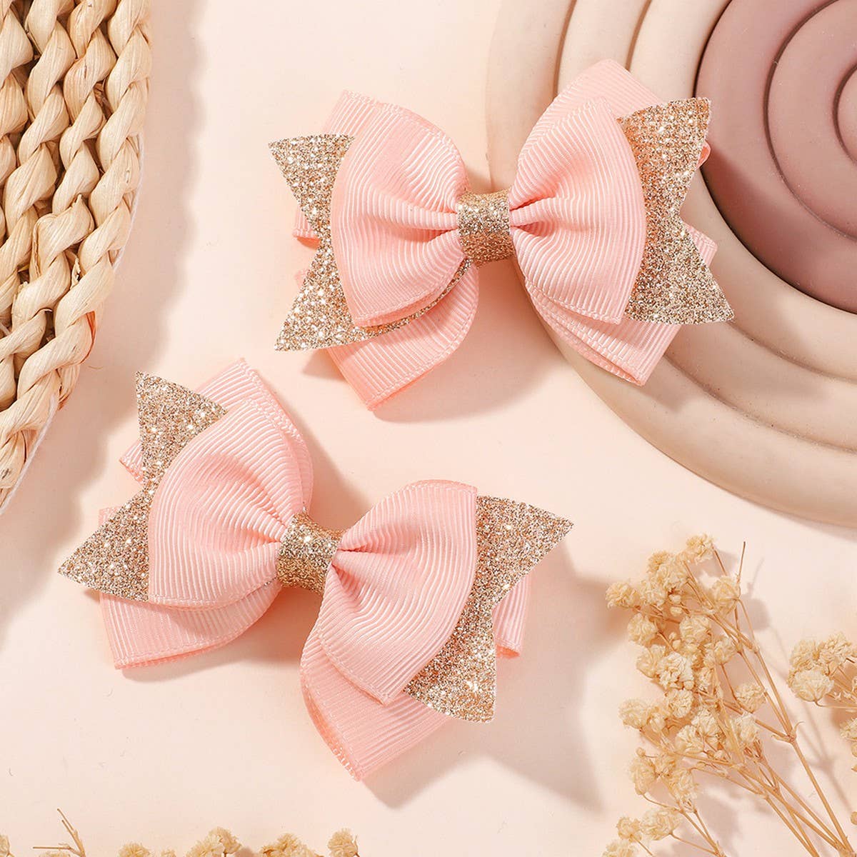 HANDMADE GLITTER BOW TAIL HAIR CLIP SET FOR GIRLS_CWAHA6717