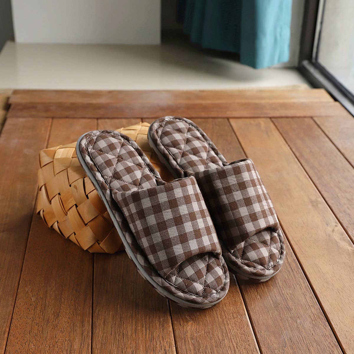 PLAID COTTON SLIPPERS FOR COUPLES NON SLIP_CWSHF0175