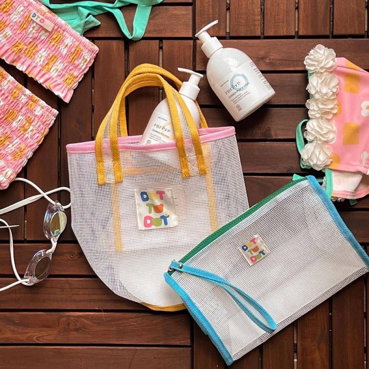 CONTRASTING COLOR MESH BEACH BUCKET BAG STORAGE BAG_CWAB1918