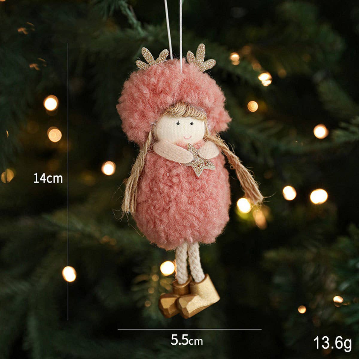 PLUSH GIRL DOLL WITH ANTLERS CHRISTMAS ORNAMENT_CWMM9683