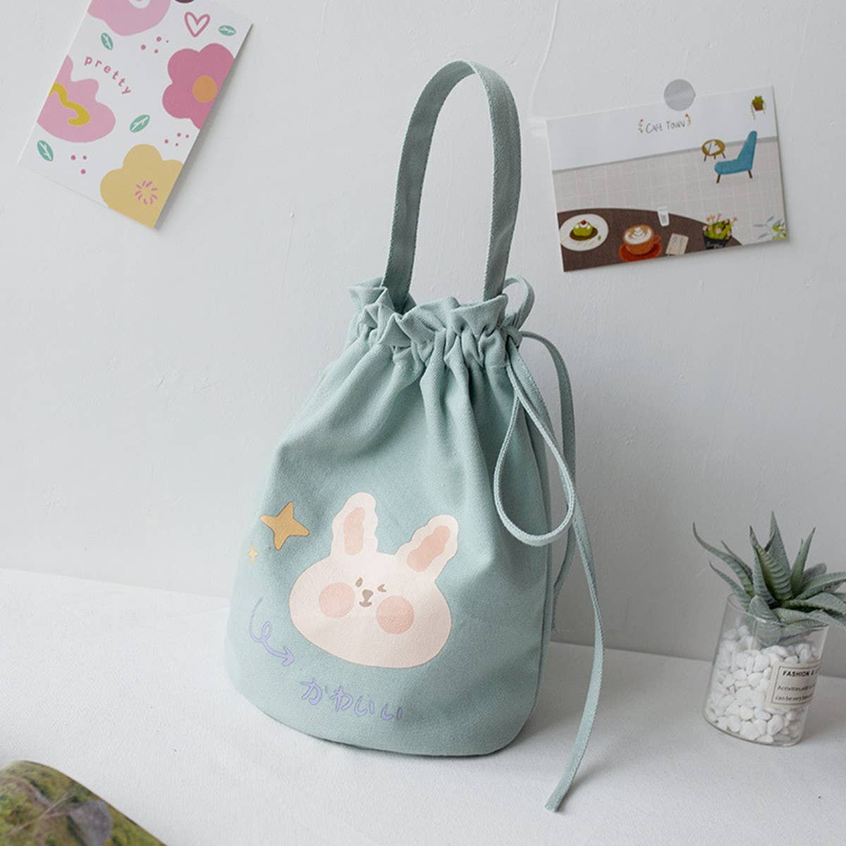 Cute Canvas Drawstring Bucket Bag For Students_Cwab5669