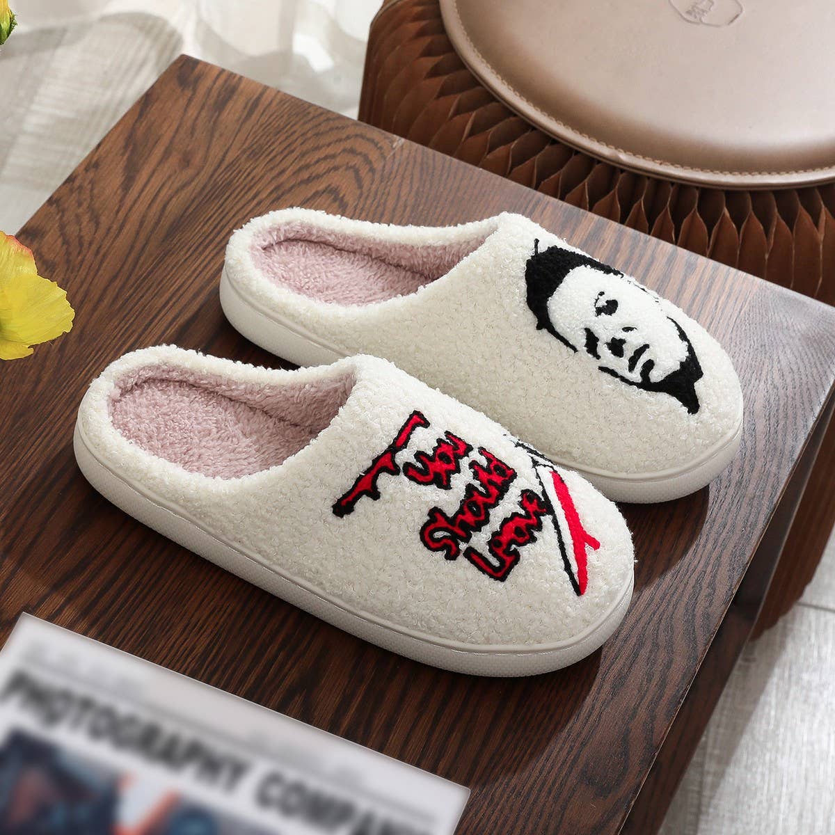 HALLOWEEN HORROR EMBROIDERED COTTON SLIPPERS_CWSHS0854