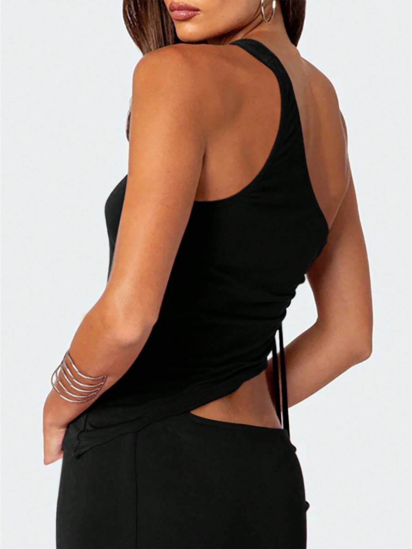 Womens Ins Street Style One-Shoulder Tank Top