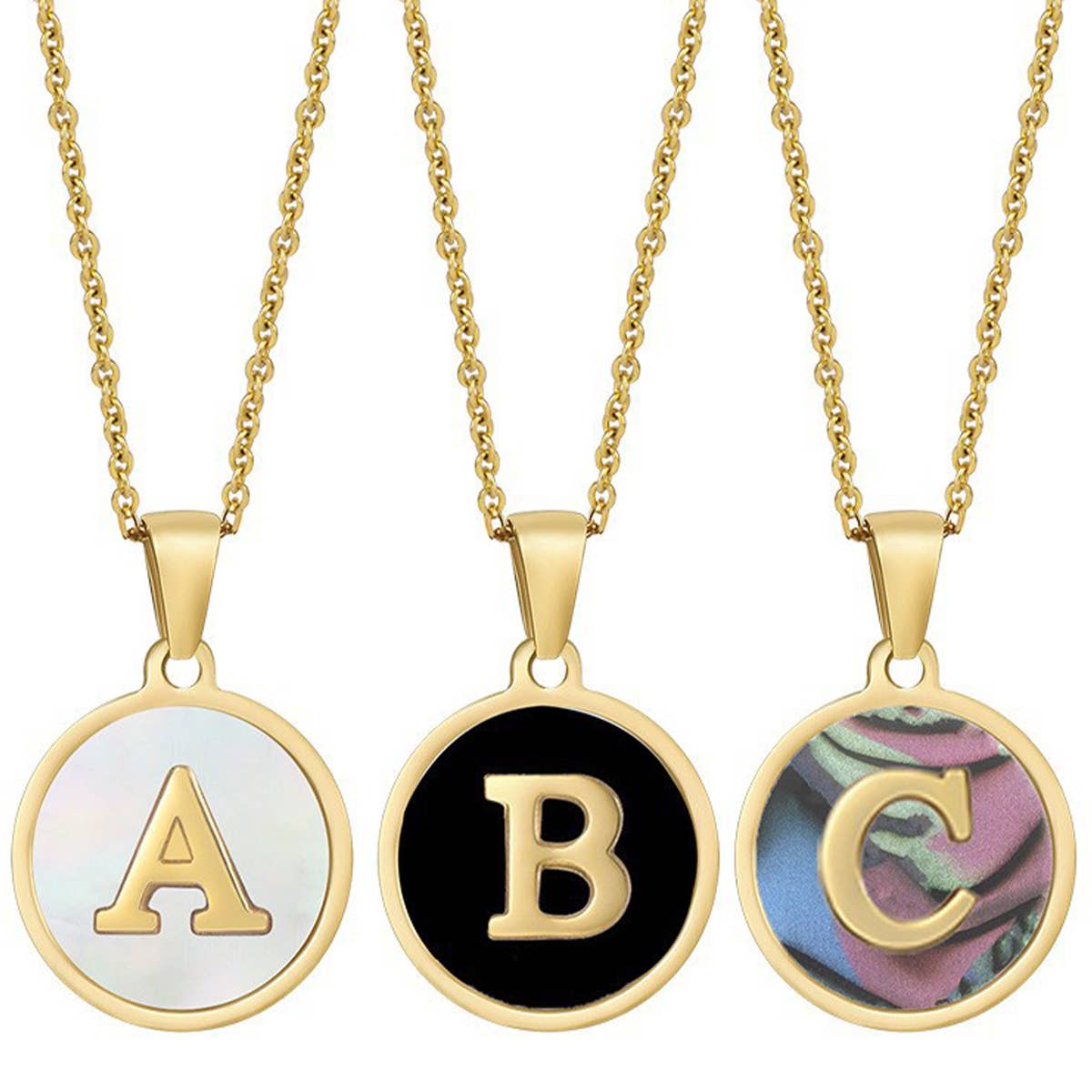 CIRCULAR SHELL ENGLISH LETTER PENDANT NECKLACE_CWAJE0675