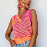 V-Neck Color Contrast Wool Vest