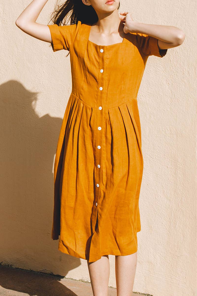 Square Neck Loose Ramie Dress