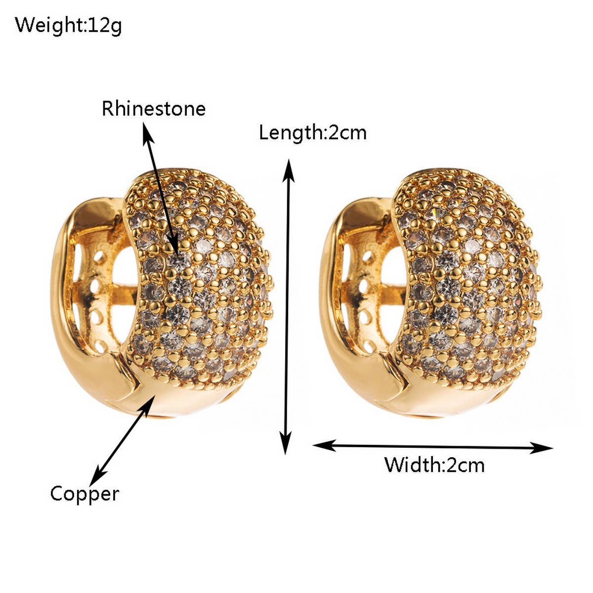 HEART GEOMETRIC CZ COPPER PLATED STUD EARRINGS_CWMM8518