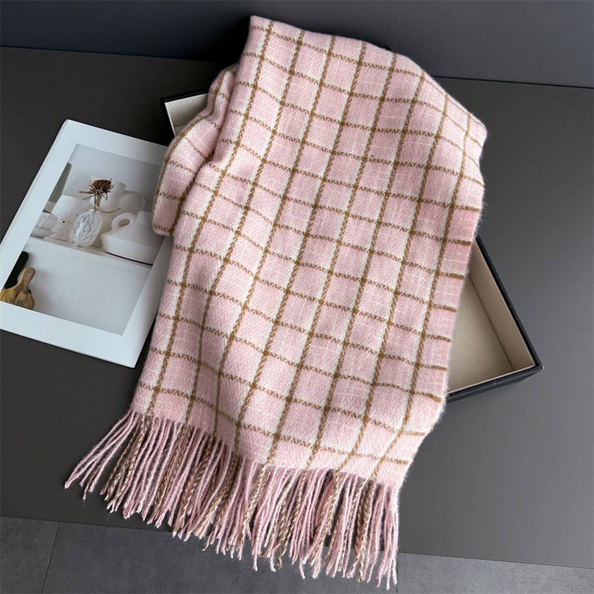 Vintage Plaid Winter Cashmere Feel Tassel Scarf_Cwasc03259