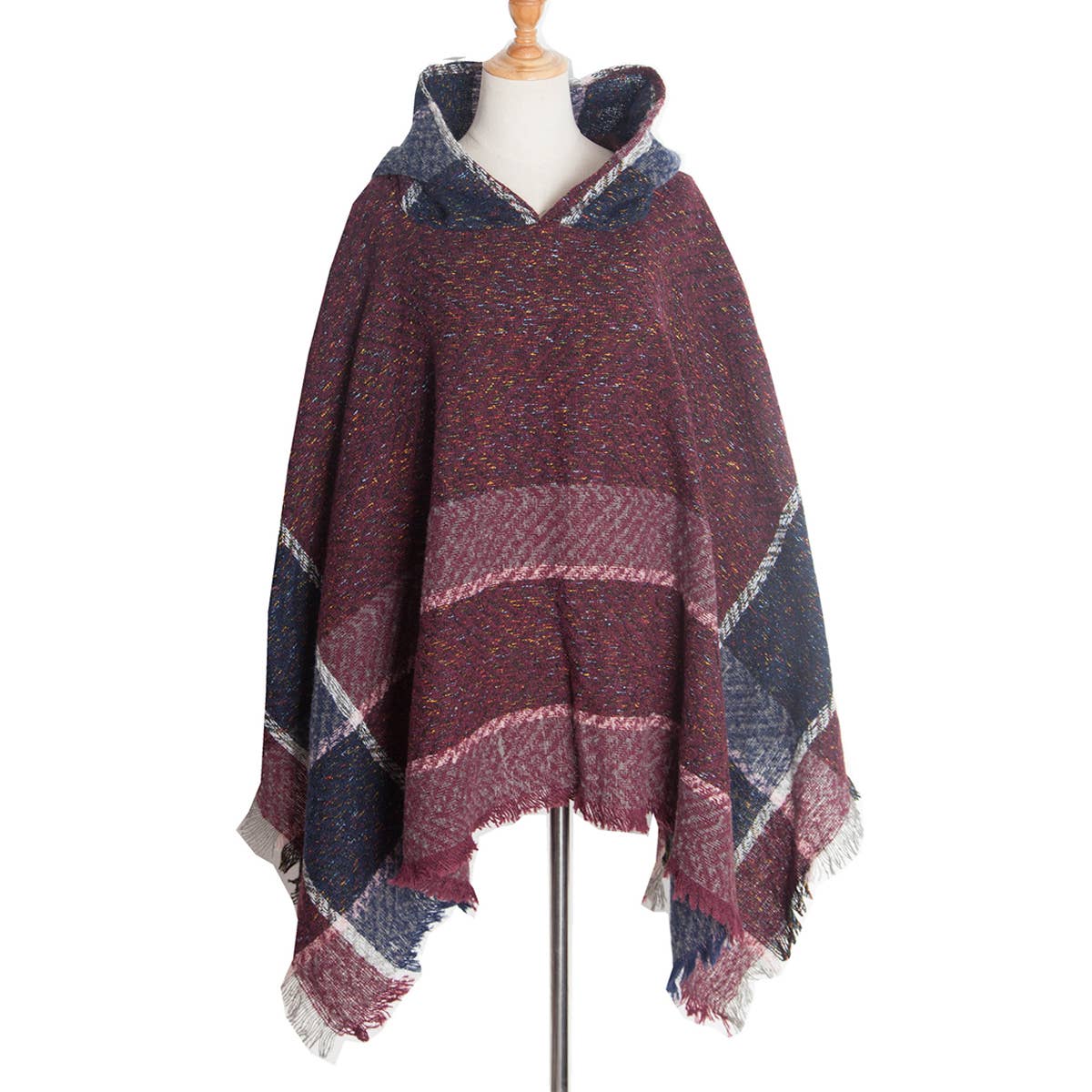 Women Herringbone Pattern Hooded Shawl_Cwasc1202