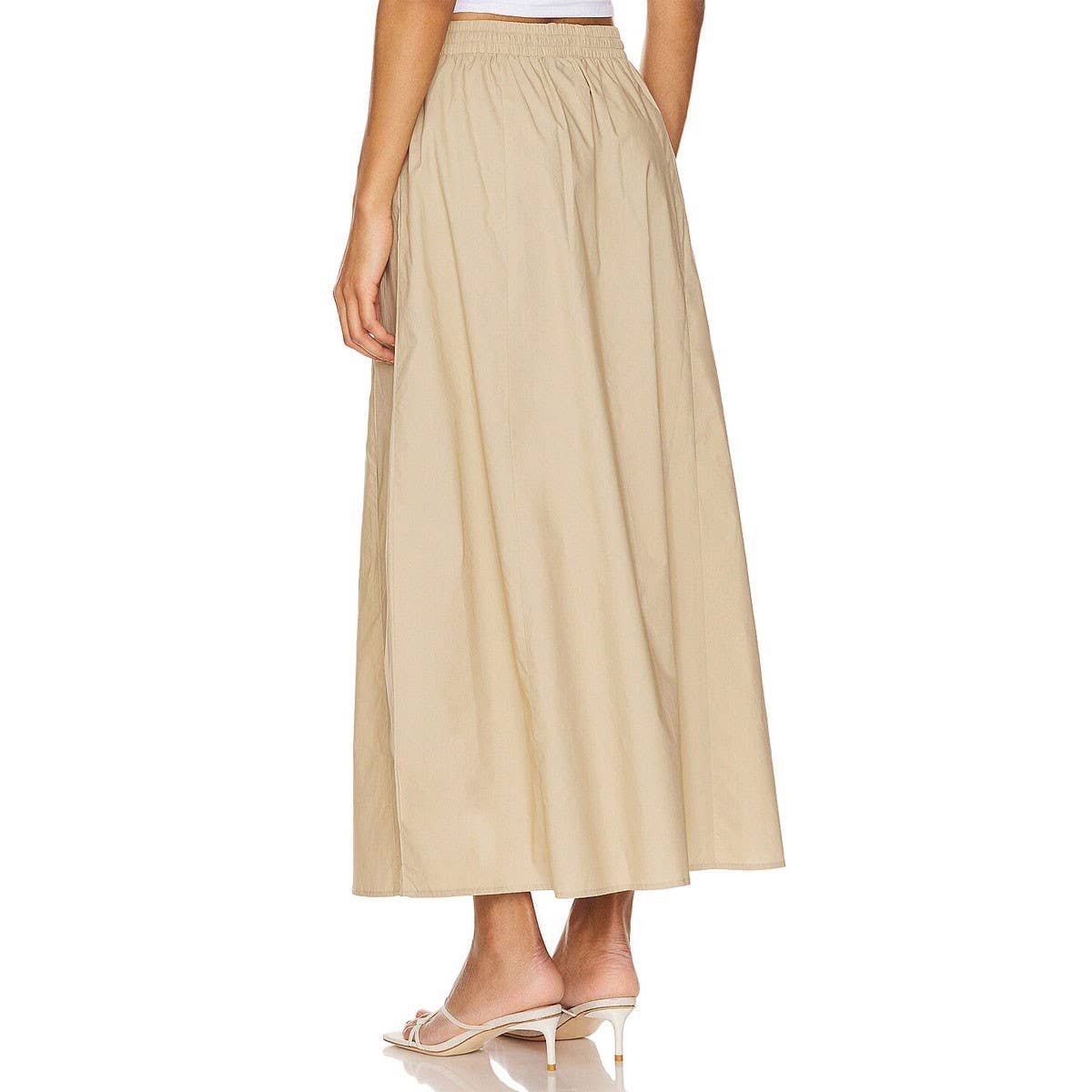 COTTON SKIRT HIGH WAIST SLIT LACE UP LONG SKIRT_CWBSS0402