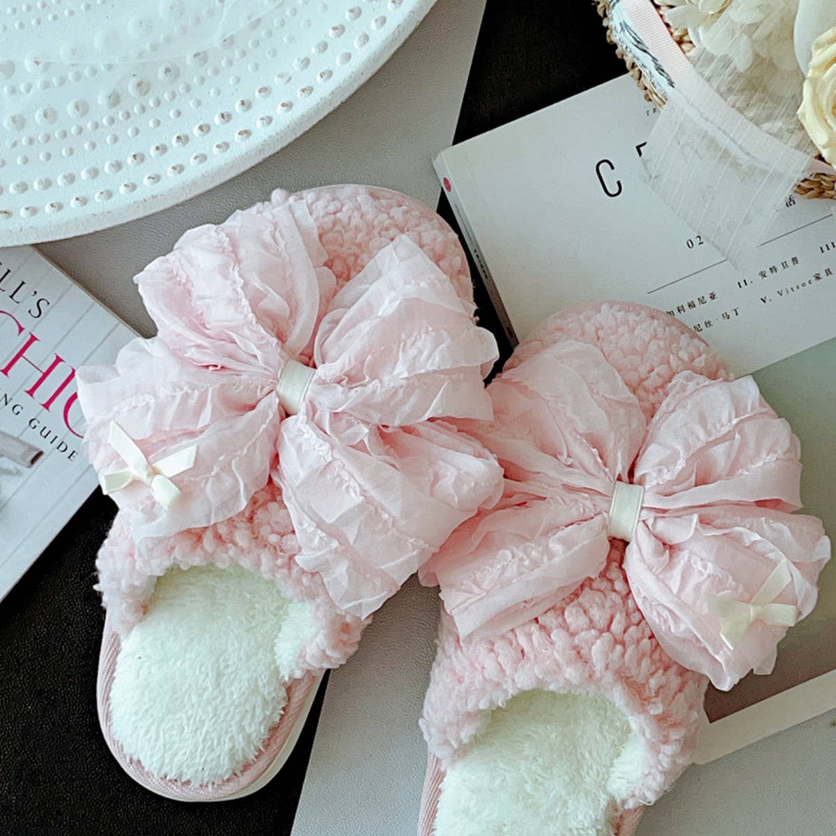 PALACE STYLE BOWKNOT COTTON NON SLIP SLIPPERS_CWMM2943