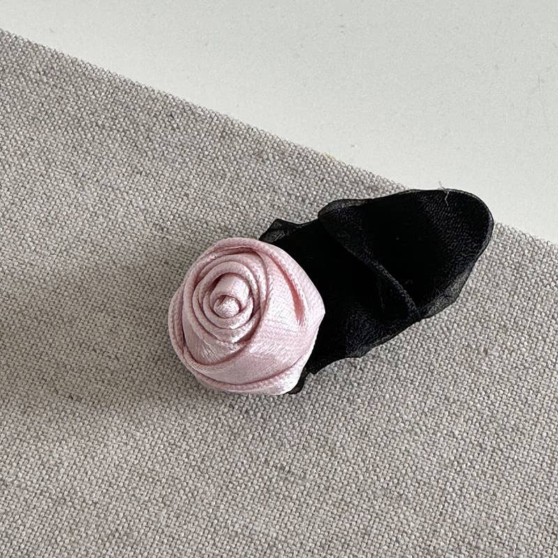 PINK ROSE MESH HAIR CLIP CREASE DUCKBILL BANG PIN_CWAHA4693