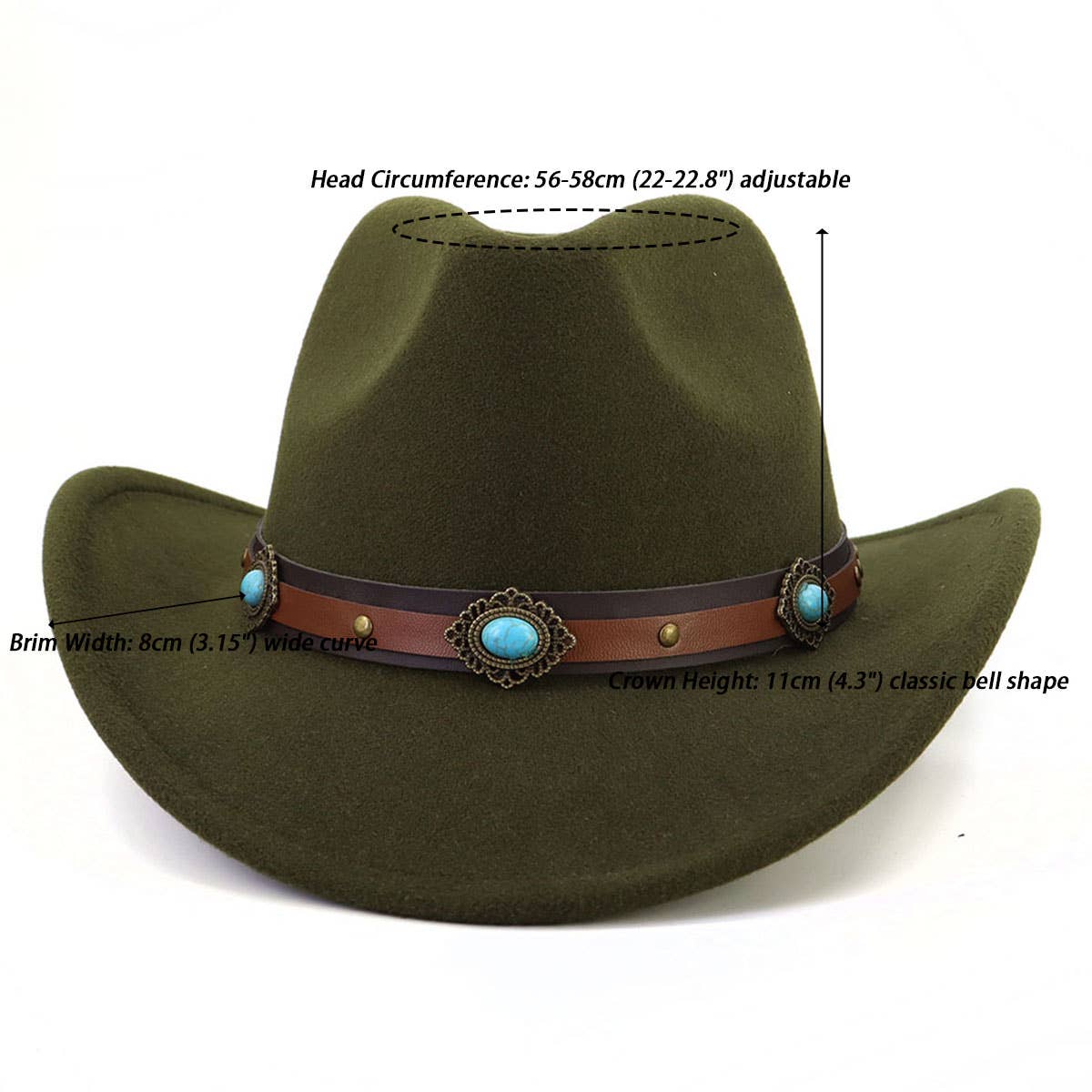 Turquoise Trim Western Cowboy Hat For Women_Cwah0688