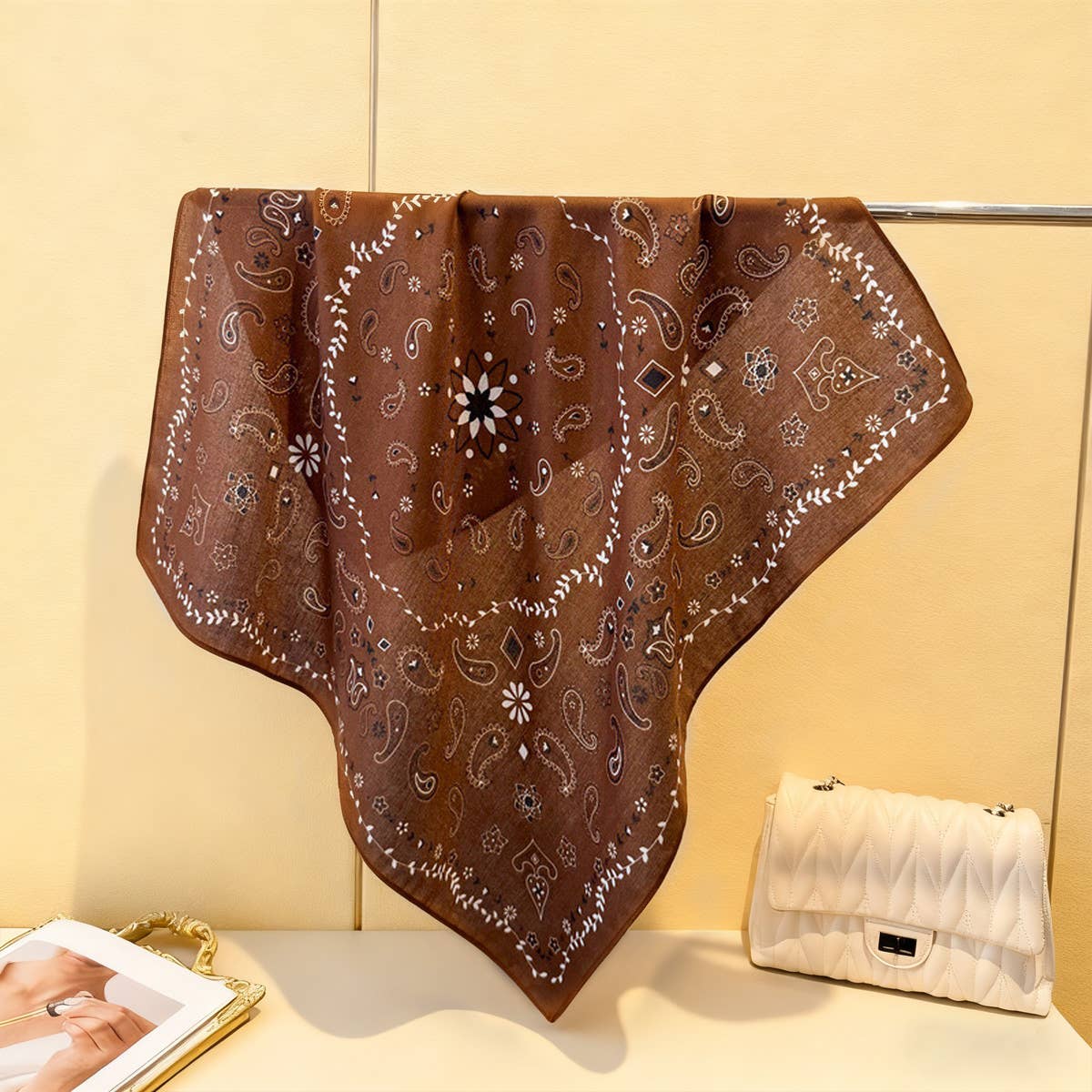 Elegant Herringbone Faux Silk Square Wrap Scarf_Cwasc03441