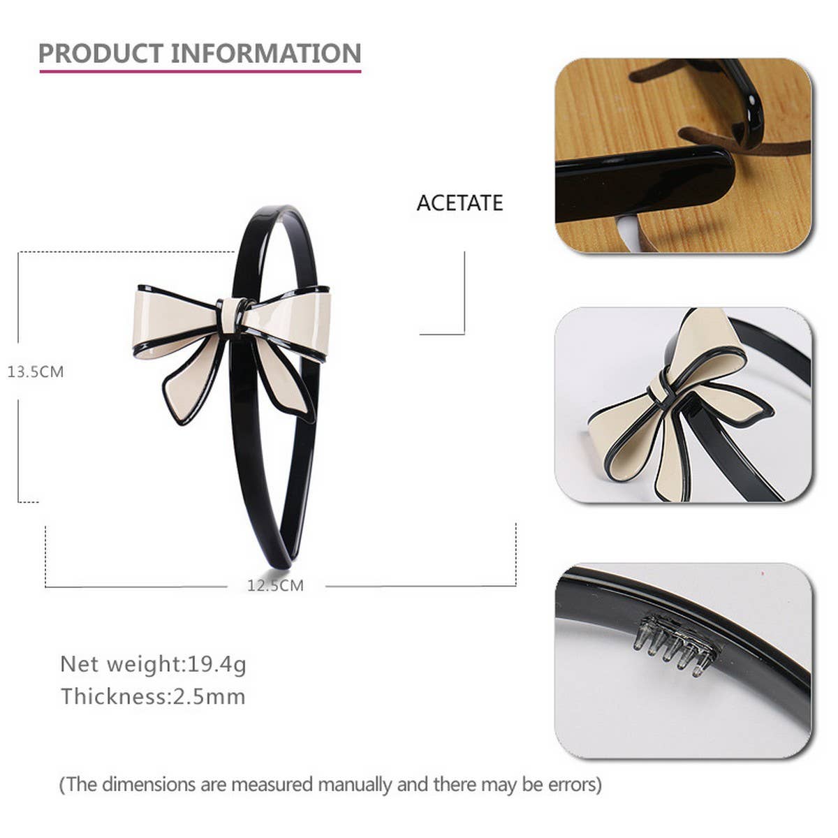 ACETATE BOW HEADBAND HAIRPIN HEADDRESS_CWAHA4343