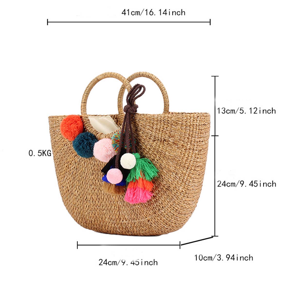 PORTABLE SEMI CIRCLE WOOL BALL WOVEN BAG_CWAB2117