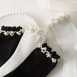 PEARL ORNAMENT COTTON CREW SOCKS_CWMS0283