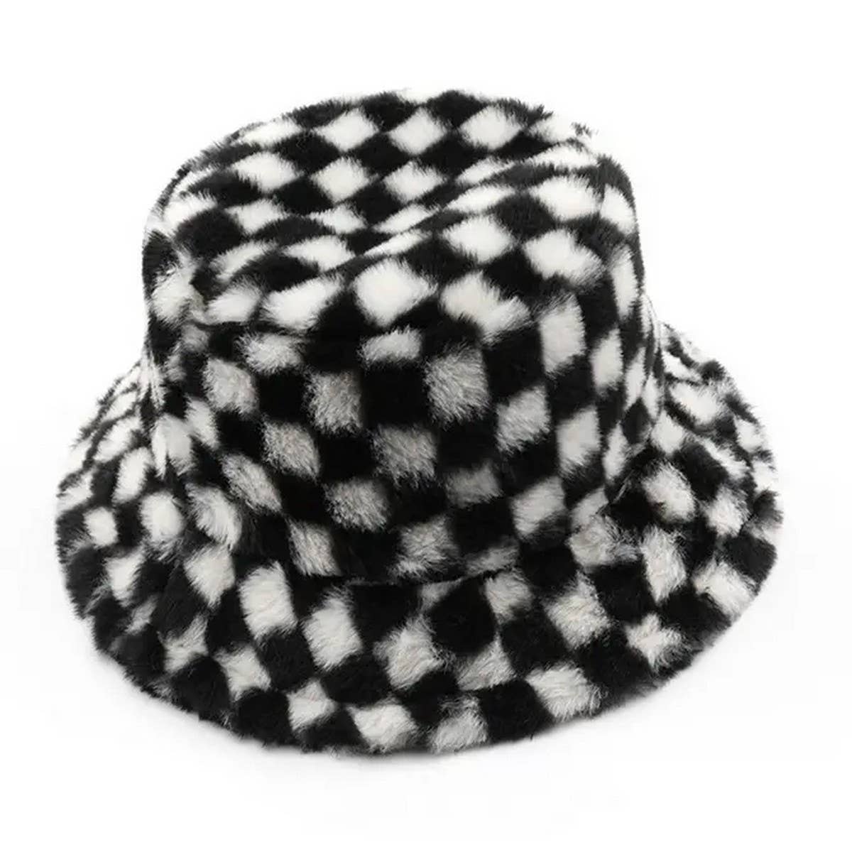 Winter Plush Plaid Bucket Hat Outdoor Warm_Cwah2172