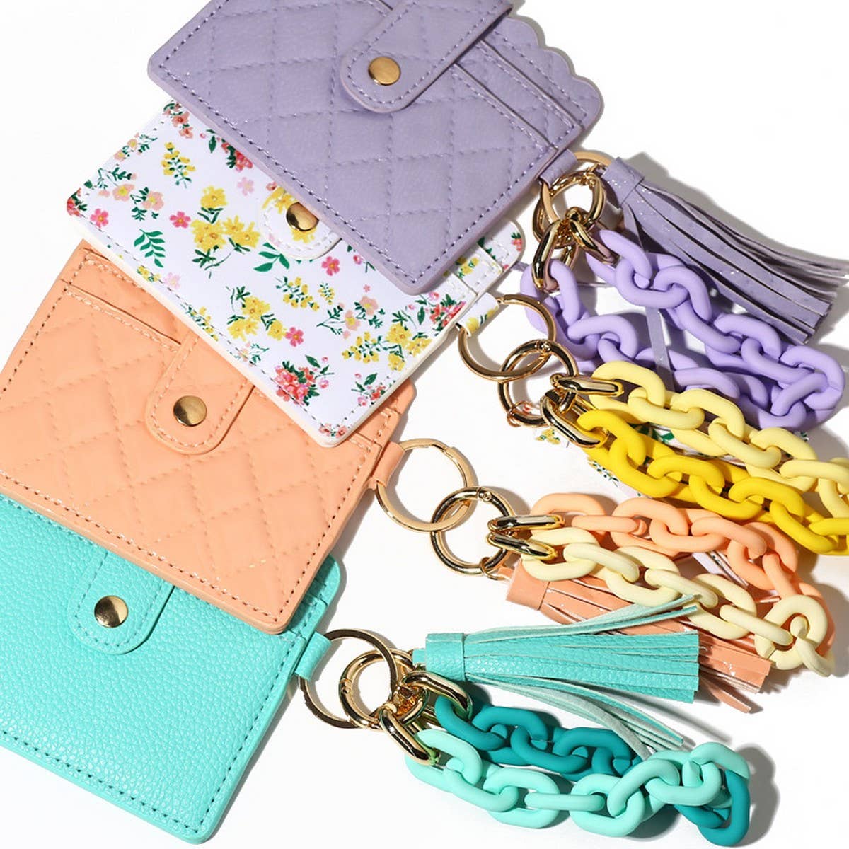 COLOR ACRYLIC CHAIN EMBROIDERED PU CARD WALLET_CWAB4996