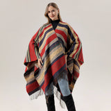 FAUX CASHMERE TASSEL SHAWL BLANKET SLIT CAPE_CWASC2264