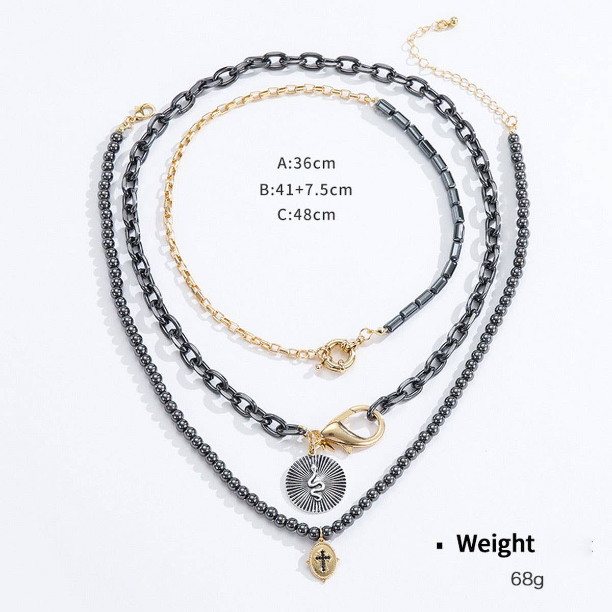 Womens Stacking Necklace Snake Cross Pendant