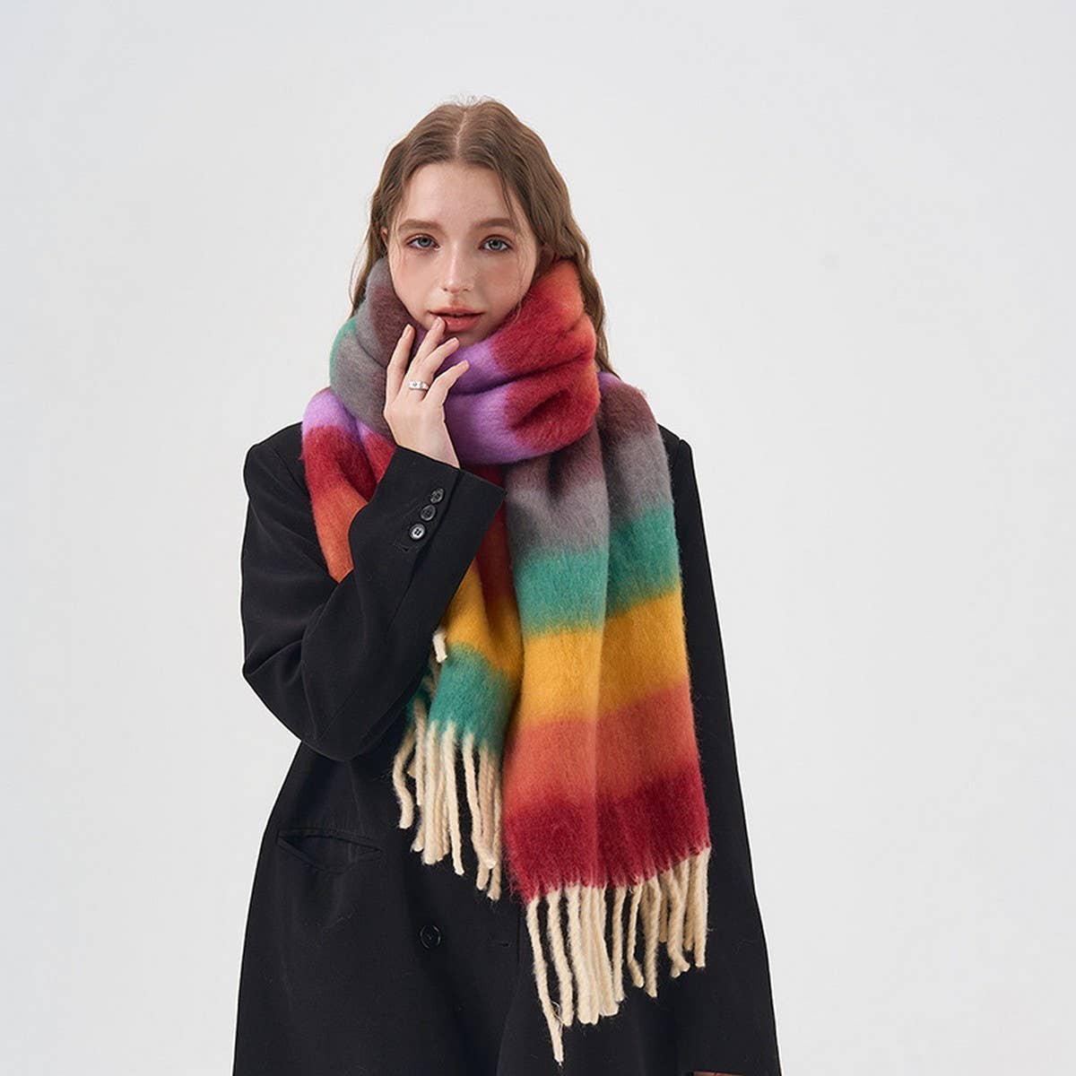 COLOR STRIPE SCARF SOFT WINTER WRAP FOR COUPLES_CWASC2377