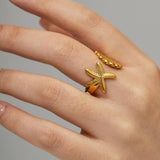 OCEAN SERIES 18K GOLD STAINLES STEEL STARFISH RING_CWAJE1228