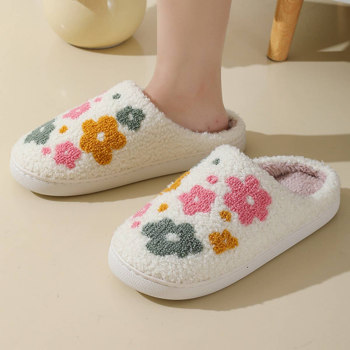 CUTE COLORFUL FLOWER WINTER WARM COTTON SLIPPERS_CWMM3063