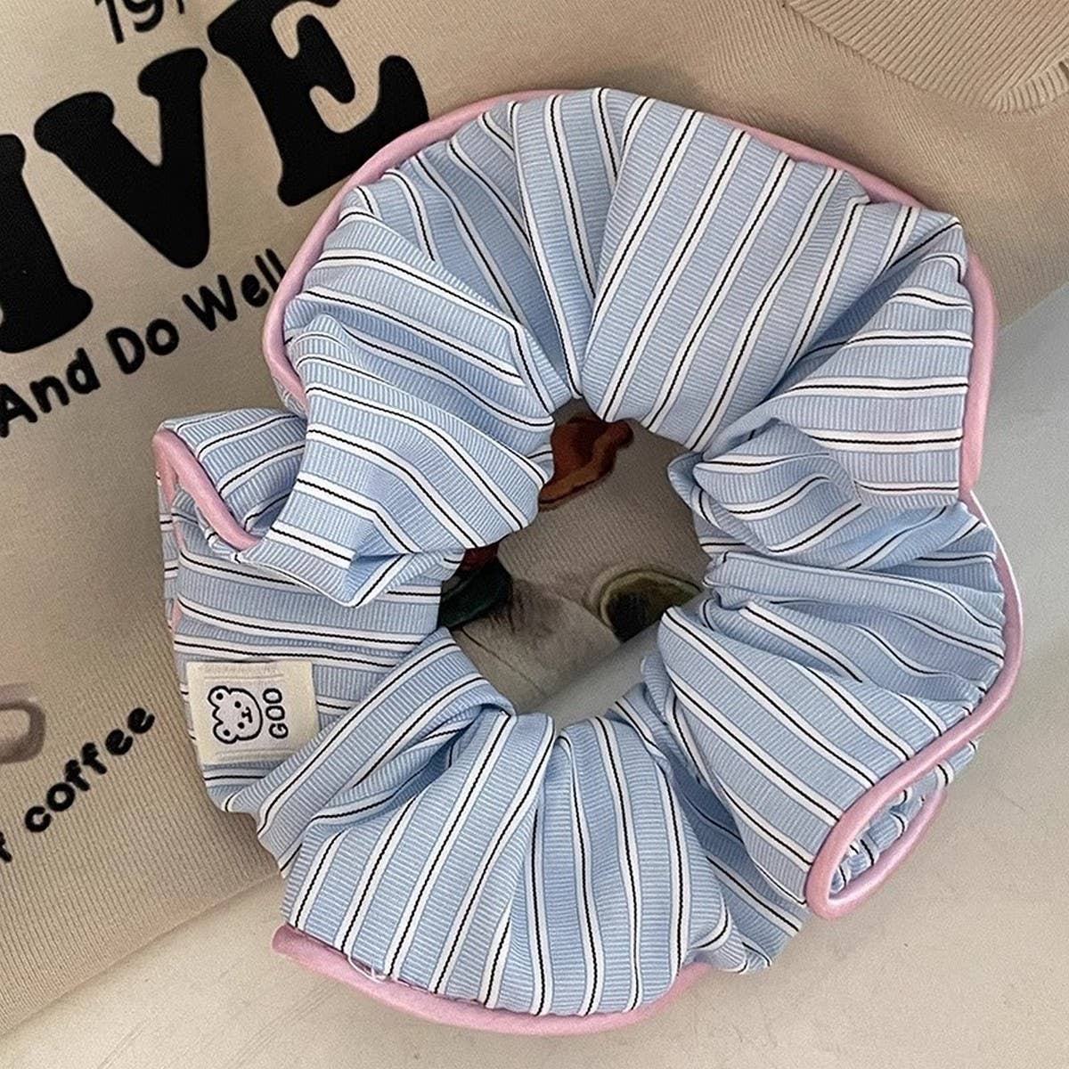 CREAM CONTRAST STRIPED HAIR TIE_CWAHA1077