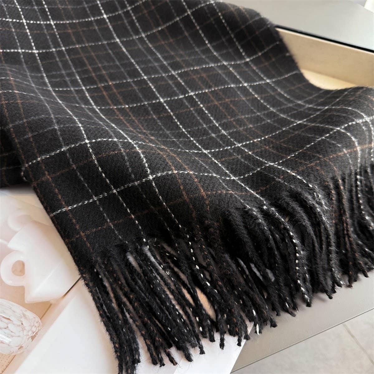 Chic Plaid Tassel Scarf Soft Cashmere Feel Wrap_ Cwasc03271