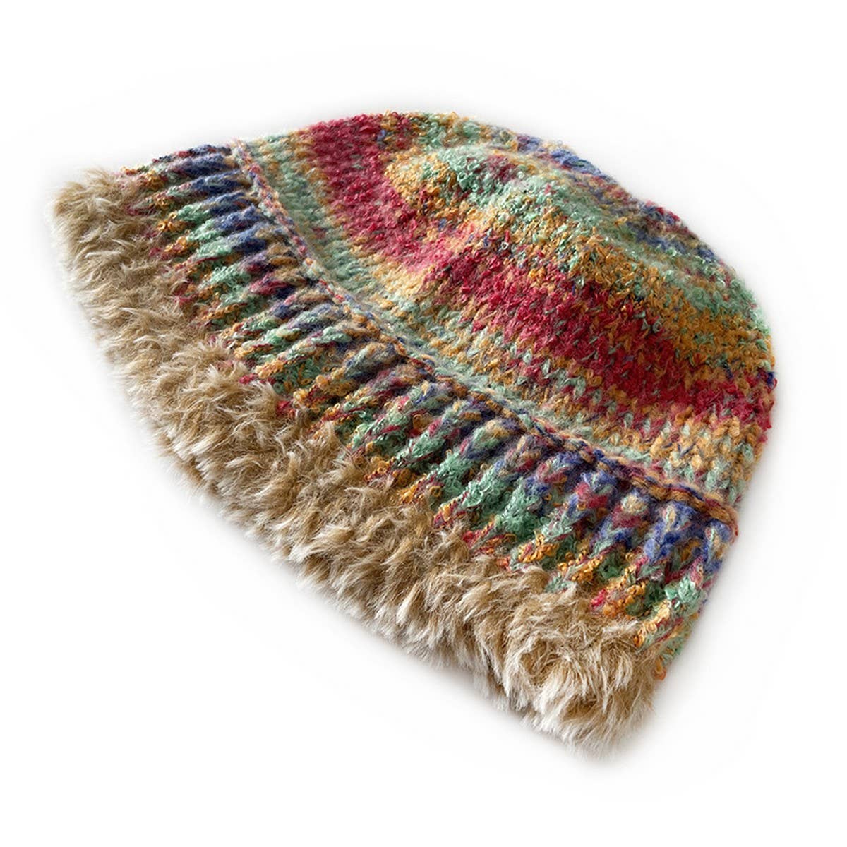 CHILDRENS KNITTED HAT COLORFUL STRIPED BUCKET HAT_CWAH2050