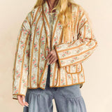 STRIPED FLORAL PRINT LOOSE QUILTED JACKET_CWOJA1552