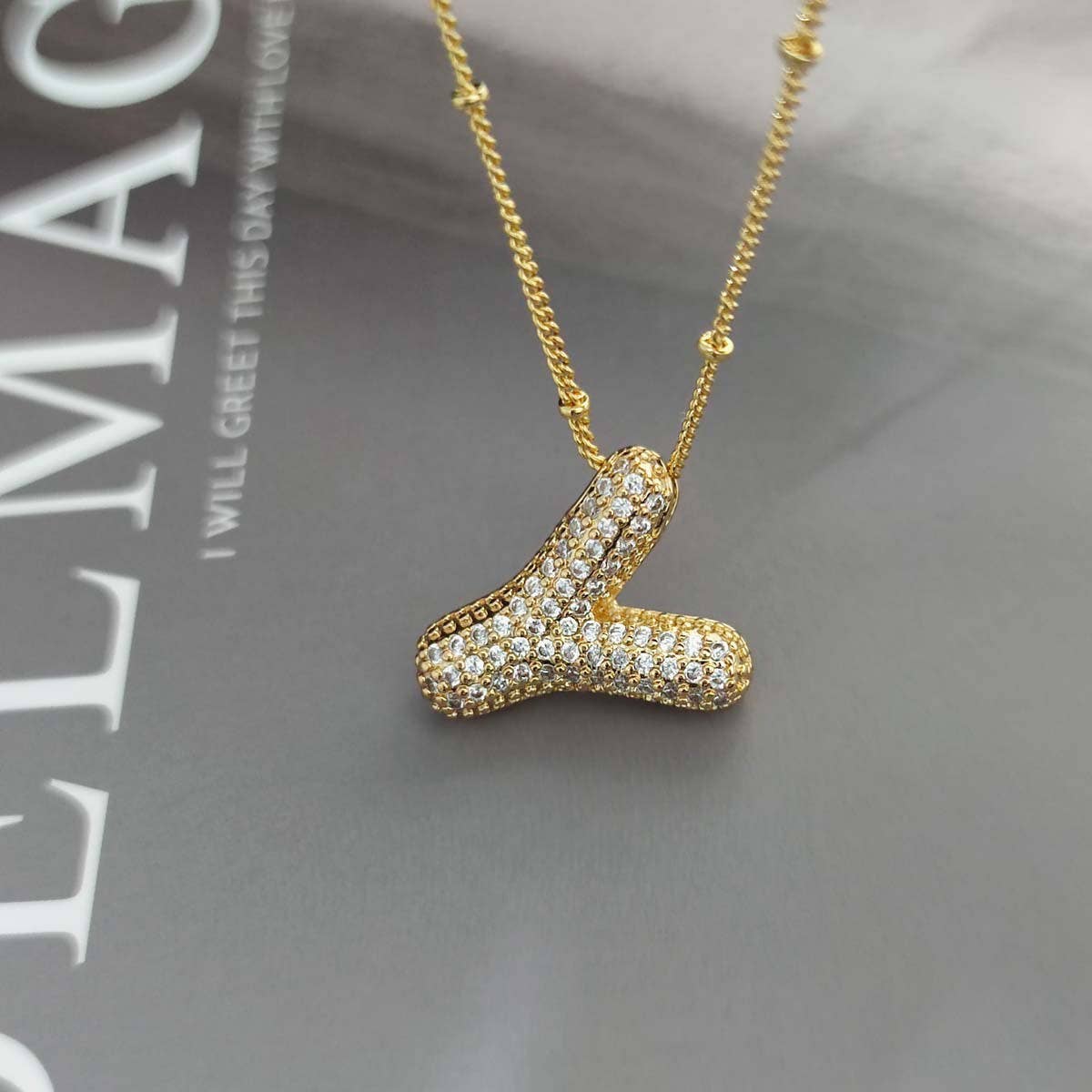 COPPER ZIRCONIA 26 LETTERS PENDANT NECKLACE_CWMM5869