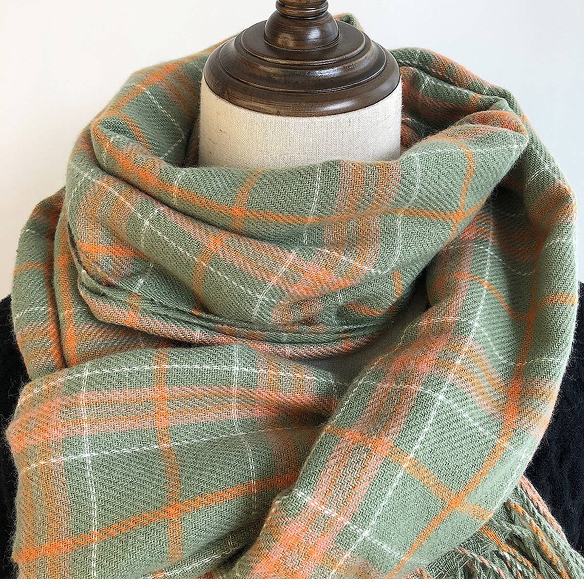 PLAID FAUX CASHMERE SCARF COZY FRINGE WINTER WRAP_CWASC1459
