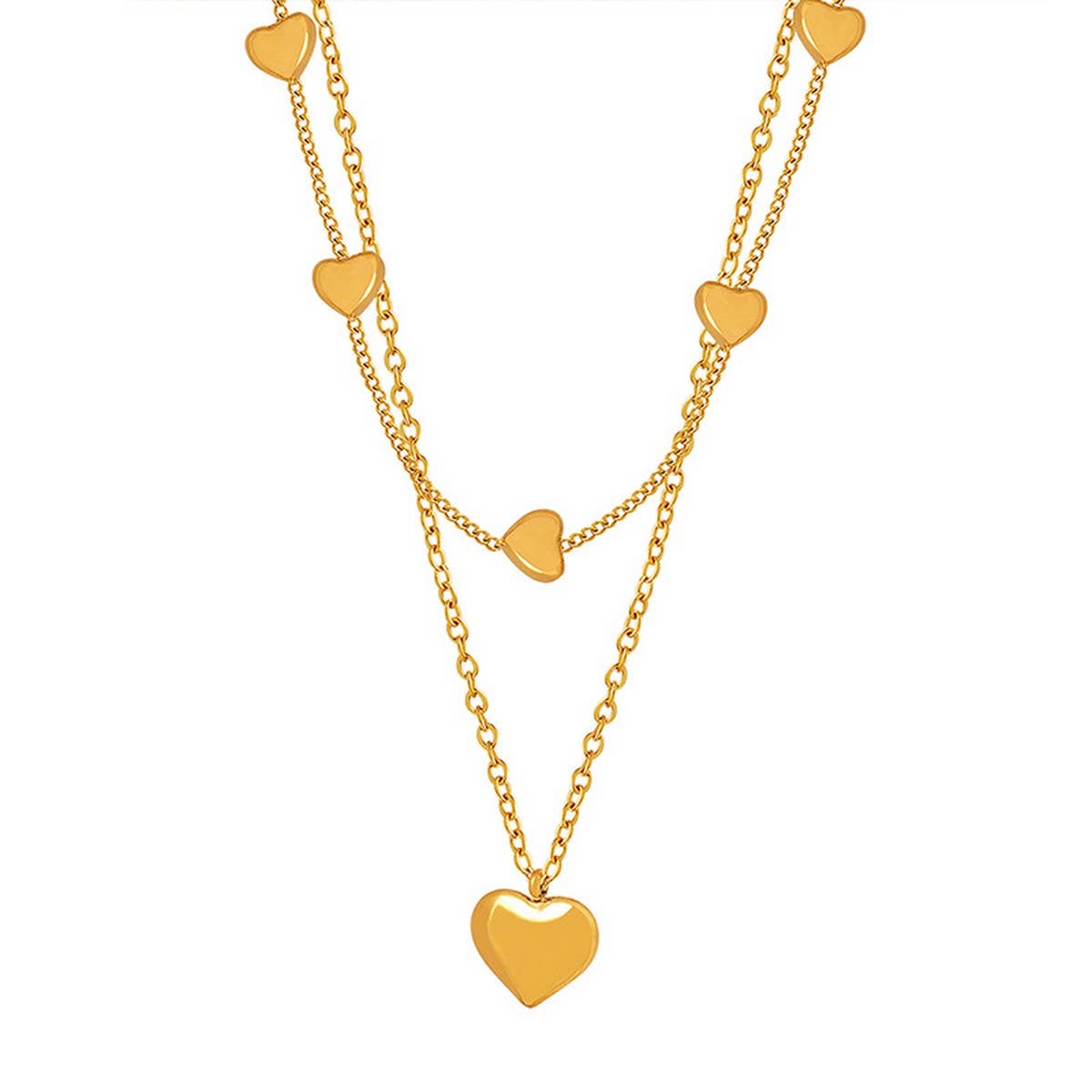 HEART SHAPED DOUBLE LAYER TITANIUM STEEL NECKLACE_CWAJE1084