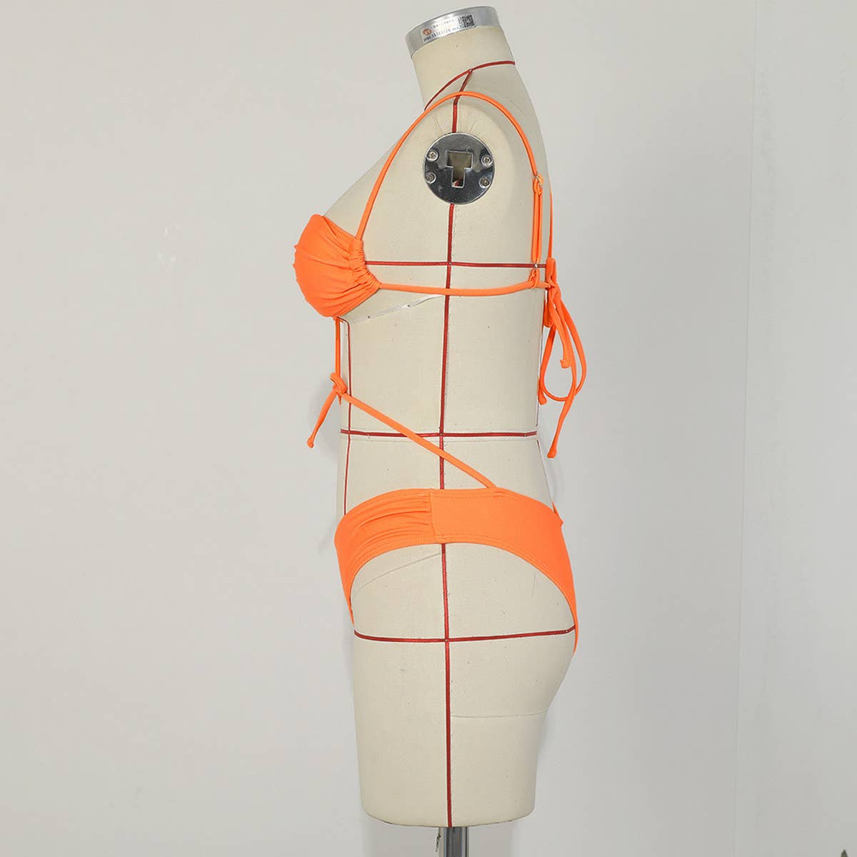 ASYMMETRIC SOLID COLOR STRAPPY BIKINI SWIMSUIT_CWMW0263