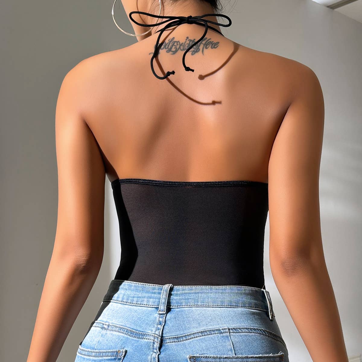 LACE DEEP V OFF SHOULDER STRAP SUSPENDER BODYSUIT_CWMM4646