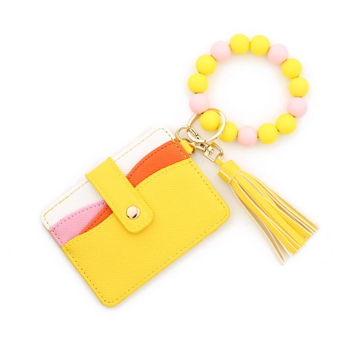 BEADED BRACELET KEYCHAIN WITH COLORBLOCK WALLET_CWAB4942