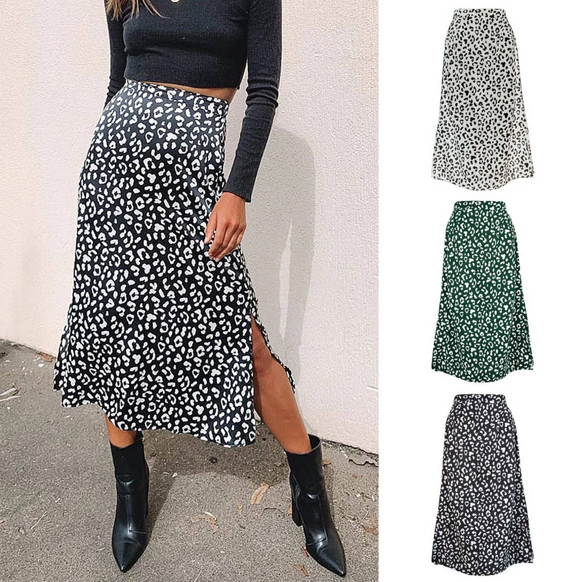 HIGH WAIST LEOPARD CHIFFON PRINT SLIT MIDI SKIRT_CWBSS0377