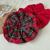 Xmas Plaid Bead Hair Scrunchie Retro Tie_Cwaha07608