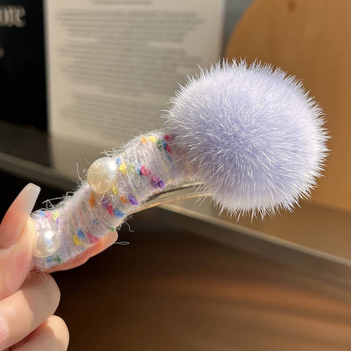 FUZZY MINK FUR BALL HAIR CLIP WINTER DUCKBILL PIN_CWMM2508