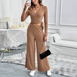Solid Color Texture Basic Ladies Two-Piece Set