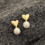 Valentines Day New Simple Pearl Heart Earrings