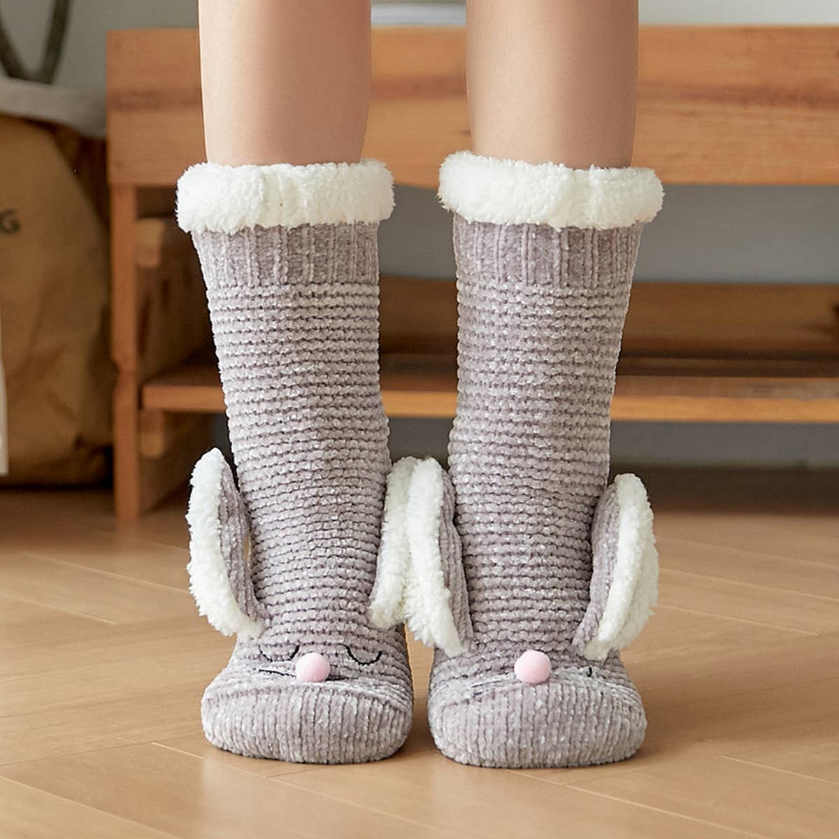 HOME RABBIT EARS WARM PLUSH INDOOR SLIPPERS_CWMS0721