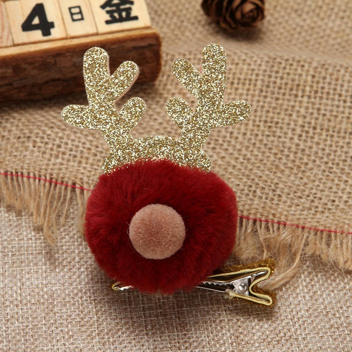 CHRISTMAS CARTOON FUR BALL ELK HAIRPIN HEADDRESS_CWAHA3419